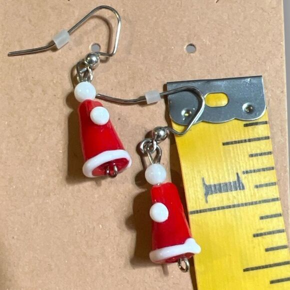 Bundle Sale 3 for $15 | Handcrafted Red & White Glass Dangle Earrings - Picture 5 of 7